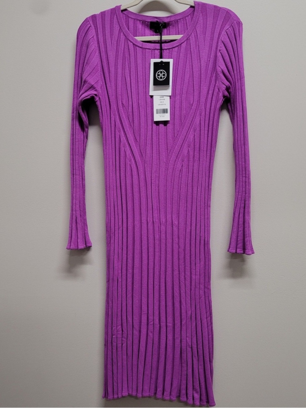 Lavender-Pink Ribbed Long-Sleeve Knit Dress